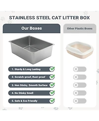 Aronkl Stainless Steel Cat Litter Box High Sided Large Non Stick No Smell Easy Clean Pet Toilet For Kitten Rabbit