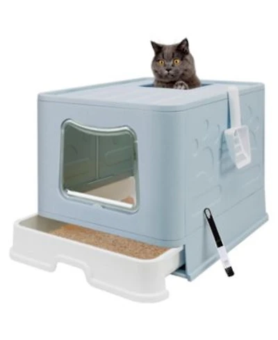 Aronkl Foldable Cat Litter Box Enclosed Top Entry Anti Splashing Large Private Space Easy Clean With Scoop 2 In 1 Brush