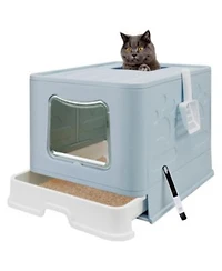 Aronkl Foldable Cat Litter Box Enclosed Top Entry Anti Splashing Large Private Space Easy Clean With Scoop 2 In 1 Brush