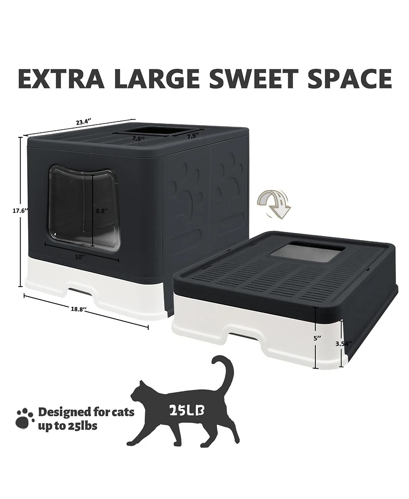 Aronkl Foldable Cat Litter Box Enclosed Top Entry Anti-splashing Large Private Space Easy Clean With Scoop 2-in-1 Brush