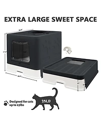 Aronkl Foldable Cat Litter Box Enclosed Top Entry Anti-splashing Large Private Space Easy Clean With Scoop 2-in-1 Brush