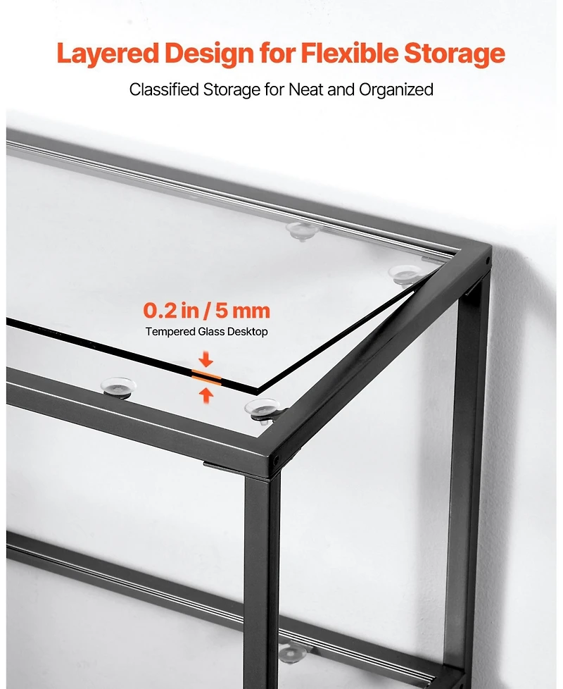 Sugift 3-Tier Glass Console Table, Modern Sofa Side Table with Iron Legs