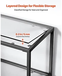 Sugift 3-Tier Glass Console Table, Modern Sofa Side Table with Iron Legs