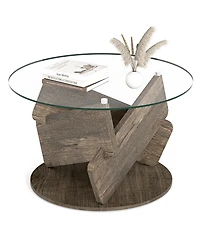 Sugift Round Glass Coffee Table with Tempered Glass Top