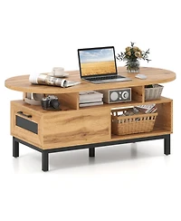 Sugift 47 in Oval Coffee Table with Storage and Open Compartments