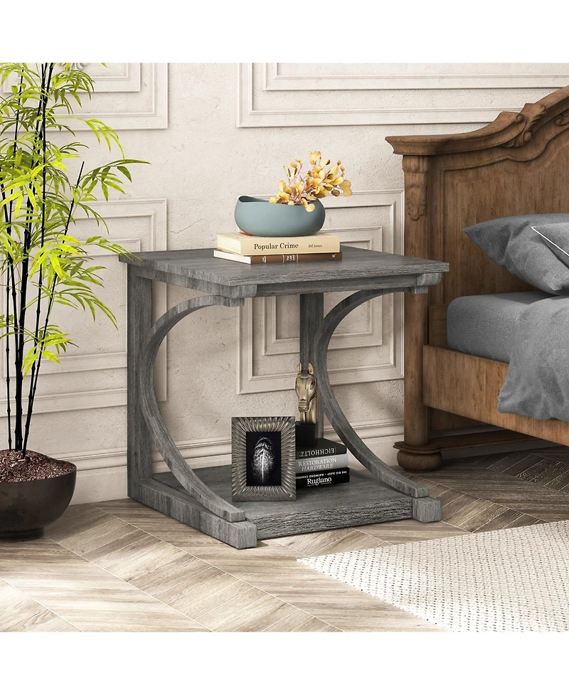 Sugift C Shaped Two Tier End Table for Sofa and Bedside