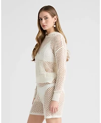 Nvlt Women's Crochet Swim Cover Up Top and Short Set