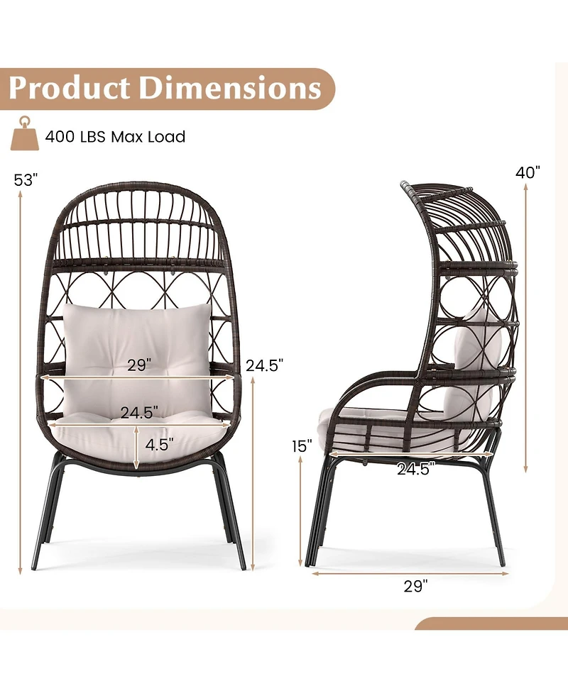Sugift Patio Wicker Egg Chair with Rattan Frame and Seat Cushions