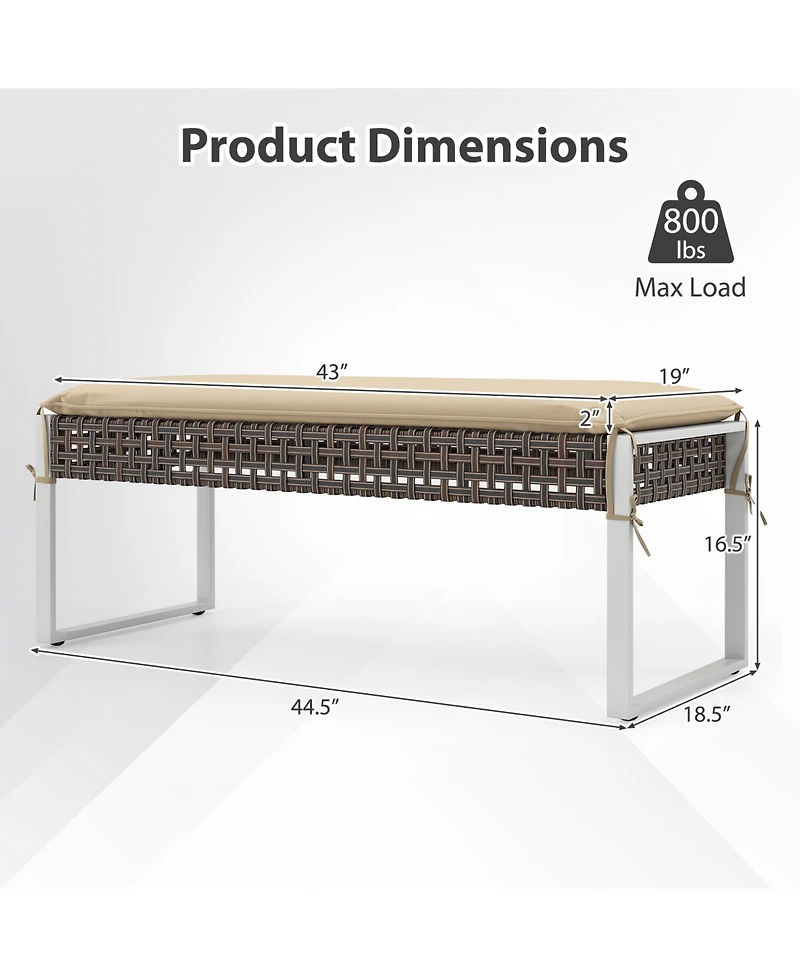 Sugift 43 in Patio Rectangular Ottoman with Metal Legs and Cushion