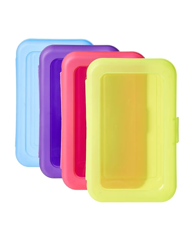 Gnuadz Large Pencil Cases Plastic Storage Organizer School Supply Box Student Office Classroom Supplies 4-Pack