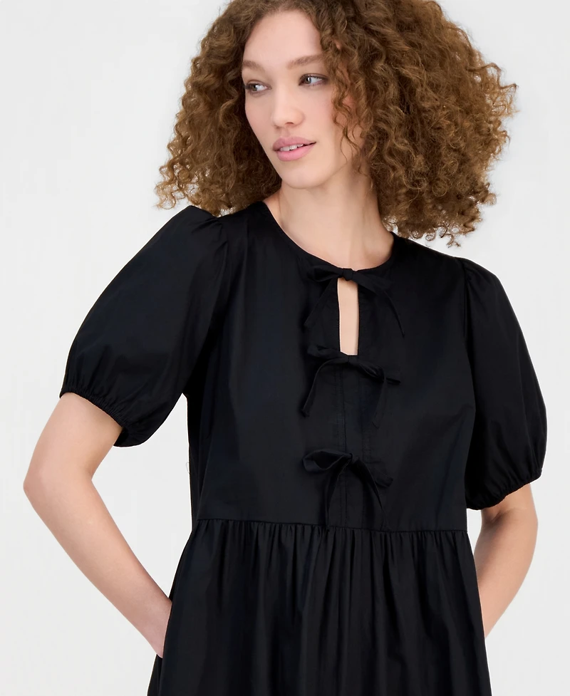Robbie Bee Women's Cotton Bow-Trim A-Line Mini Dress