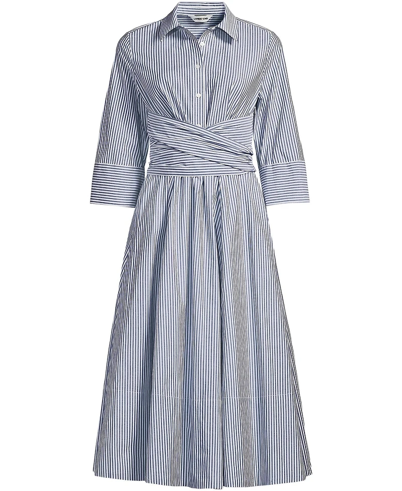Lands' End Women's Poplin Midi Wrap Front Dress