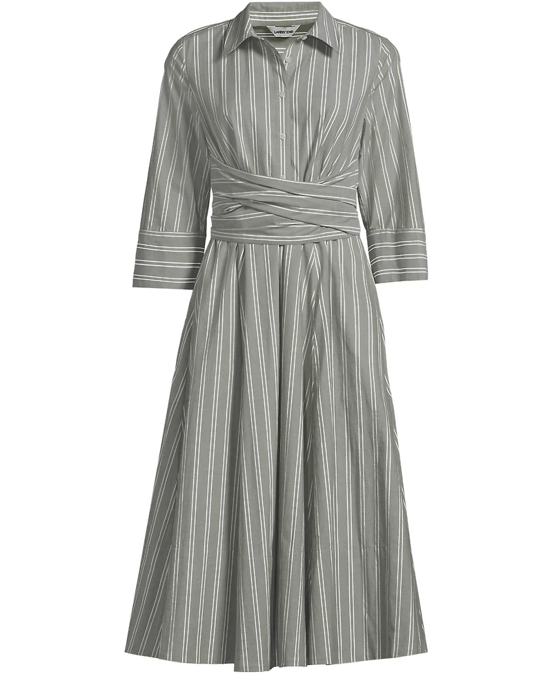 Lands' End Women's Poplin Midi Wrap Front Dress