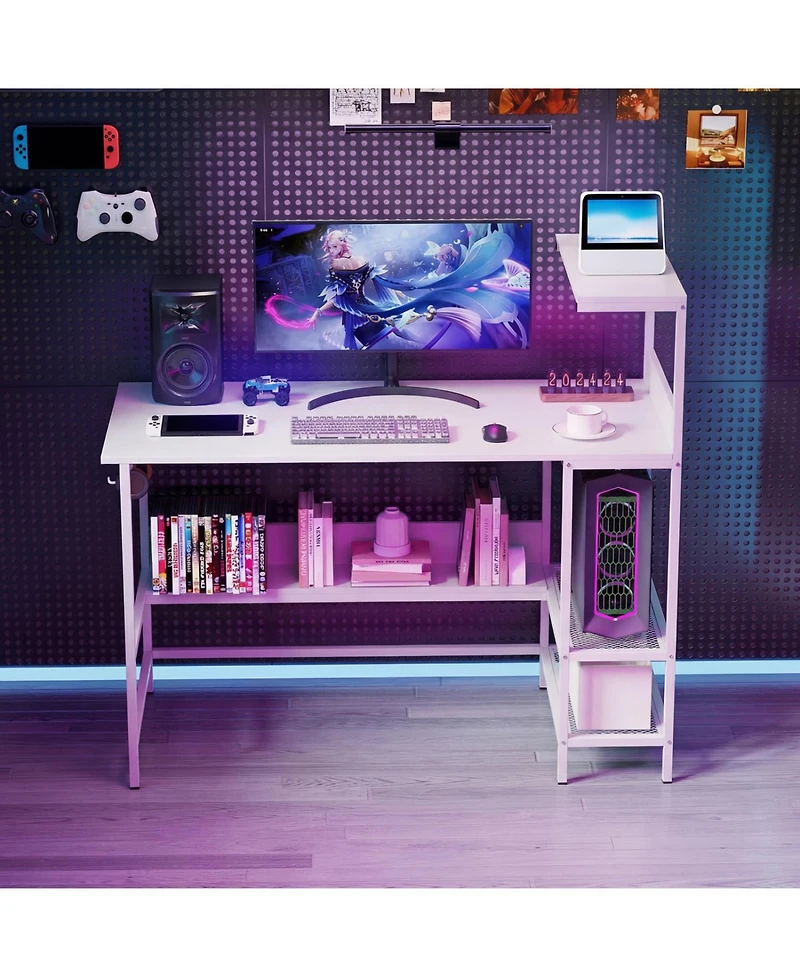 Slickblue Computer Desk 48 Inch with Power Ports and Storage Organizer