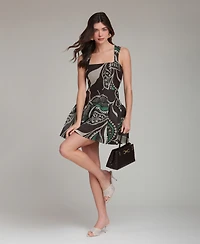 Avec Les Filles Women's Bali Paisley Square Neck Mini Dress