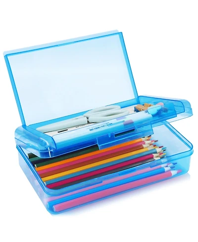 Gnuadz Double Layer Hard Pencil Case Plastic Translucent Snap-tight Lid Pen Storage Organizer