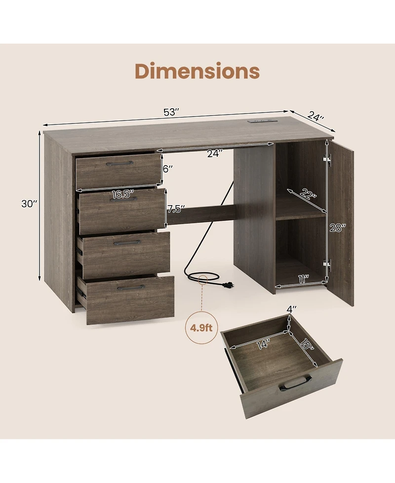 Slickblue Office Desk with Built In Power Outlets and 4 Drawers