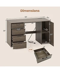 Slickblue Office Desk with Built In Power Outlets and 4 Drawers