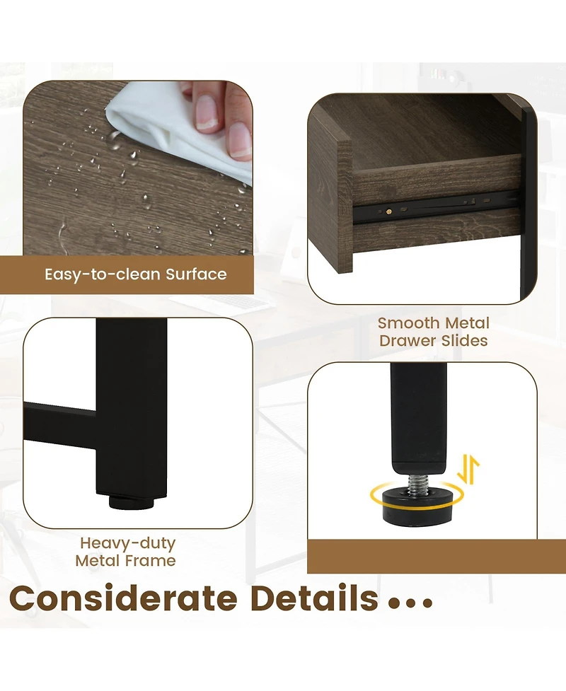 Slickblue 44” Home Oak Office Desk with 2 Storage Drawers and Metal Frame