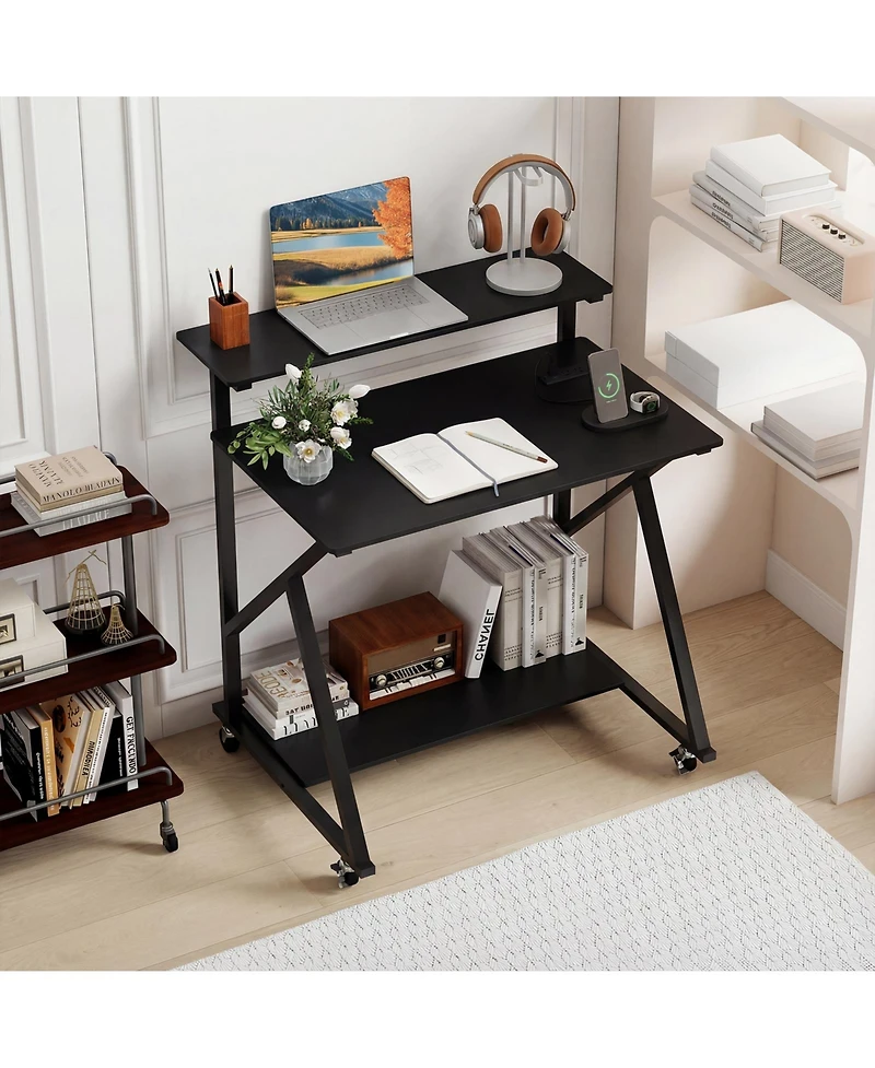 Slickblue Rolling 32” Computer Desk with Power Outlets for Home Office