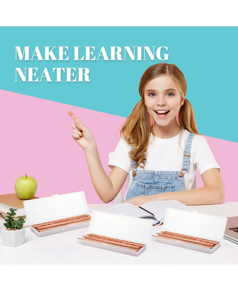 Gnuadz 100pcs Clear Plastic Pencil Box Hinged Lid School Office Storage Case