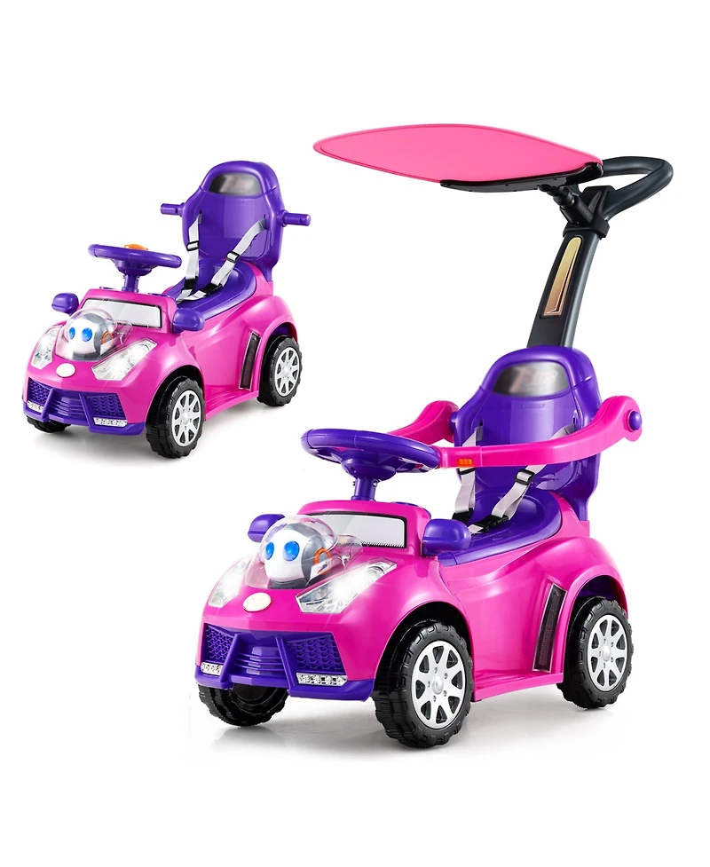 Slickblue 3-in-1 Toddler Ride-On Push Car with Seat Belt and Canopy