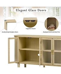 Rainsken Farmhouse Buffet Sideboard with Glass Doors, Adjustable Shelves and Cable Management, Wood Storage Cabinet for Dining Room and Living Room