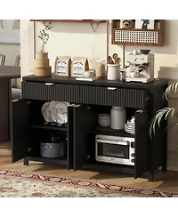 Rainsken Modern Fluted Sideboard Buffet Cabinet, Wood Console Table with 2 Drawers, 4 Doors and Adjustable Shelves for Living Room