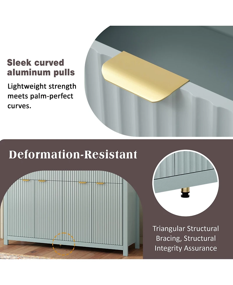 Rainsken Modern Wood Fluted Console Table, Buffet Sideboard Storage Cabinet with 2 Drawers, 4 Doors and Adjustable Shelves for Living Room