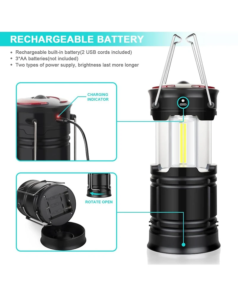 Gnuadz 2 Pack, Camping Lanterns Usb Rechargeable Led Hurricane Lights Flashlight Hiking Emergency