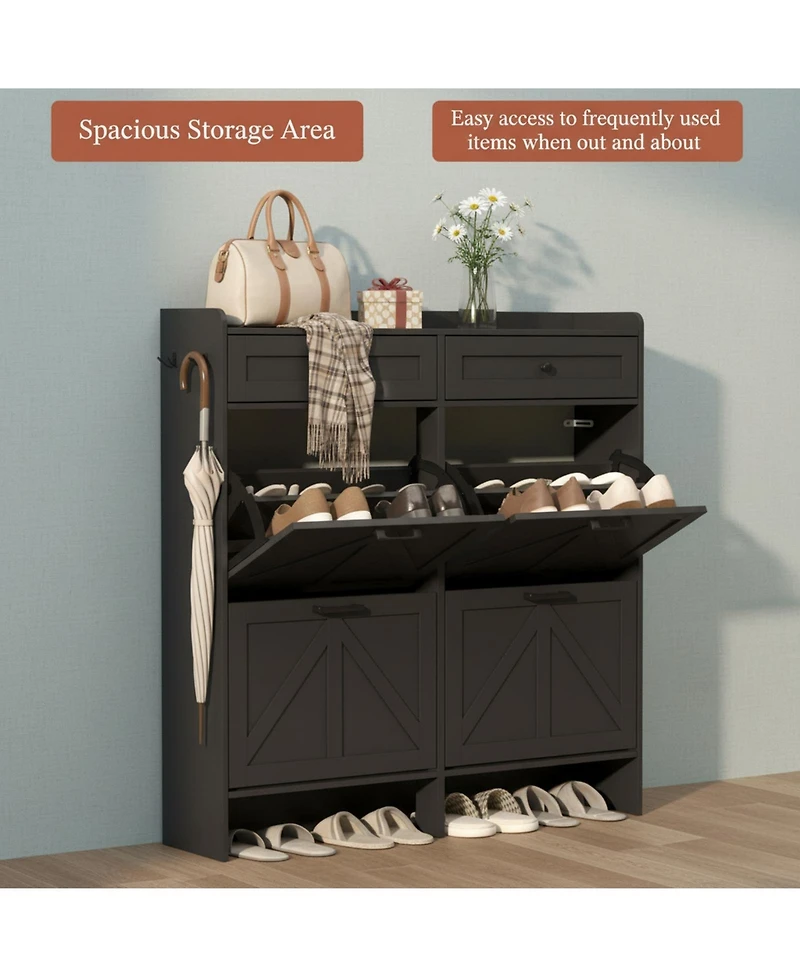 Yigii Rustic Farmhouse Narrow Shoe Cabinet Entryway Hallway Large Capacity Slim Storage Rack