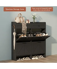 Yigii Rustic Farmhouse Narrow Shoe Cabinet Entryway Hallway Large Capacity Slim Storage Rack