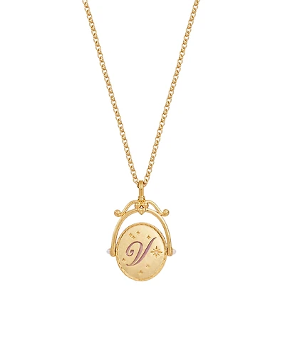 Fable England V Initial Violet Gold Spinner Chain Necklace