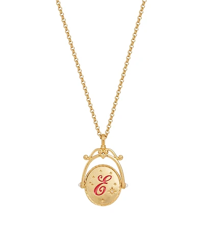 Fable England E Initial Echinacea Gold Spinner Chain Necklace