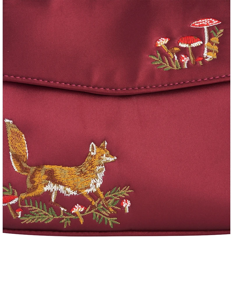 Fable England Women's Fox and Mushroom Embroidered Satin Tote