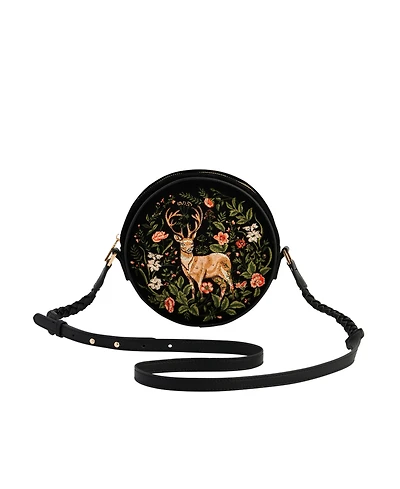 Fable England Aurora Fawn Embroidered Black Circle Bag