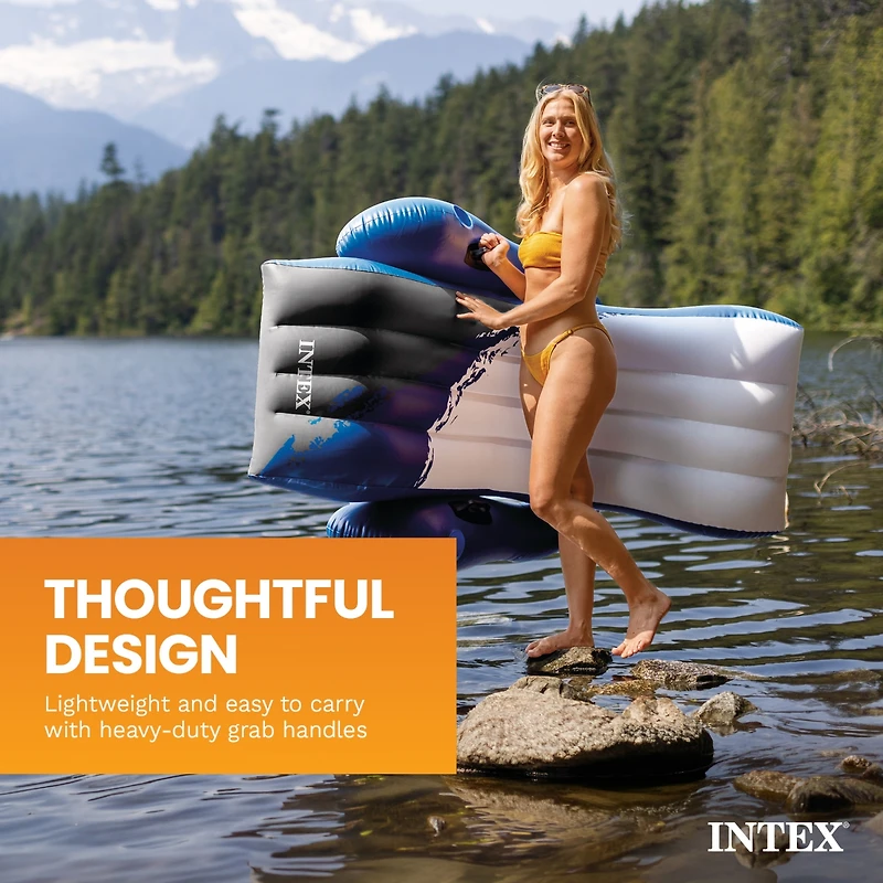 Intex Floating Recliner Inflatable Lake Lounge, Pool Float Chair w/ Cup Holders
