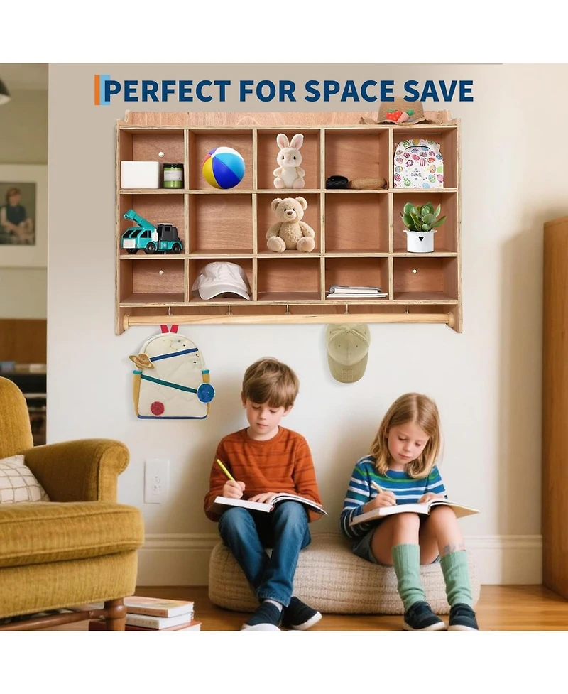 gaomon Wall Mounted Cubby Organizer with 15 Compartments and Hooks