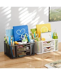 Gnuadz Mesh Desk Organizer Pen Holder 2 Drawer 5 Compartments Office