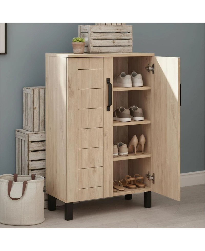 Yigii 5-Tier Shoe Storage Cabinet Freestanding Wooden Entryway 2 Doors Removable Shelves Ventilation Hole for Hallway Closet Living Room