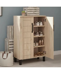 Yigii 5-Tier Shoe Storage Cabinet Freestanding Wooden Entryway 2 Doors Removable Shelves Ventilation Hole for Hallway Closet Living Room