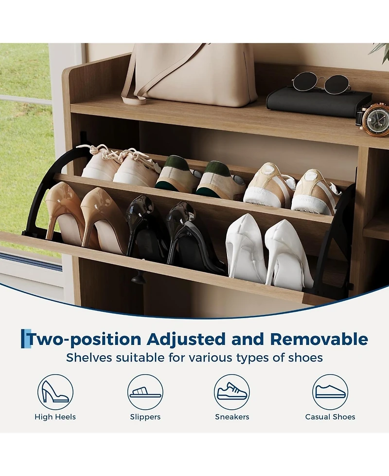 homfan Rattan Shoe Cabinet with 3 Flip Drawers and Metal Legs, 20.08 x 9.25 x 51.38 in