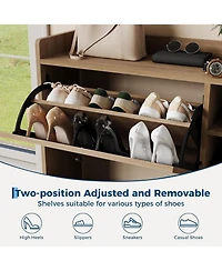 homfan Rattan Shoe Cabinet with 3 Flip Drawers and Metal Legs, 20.08 x 9.25 x 51.38 in