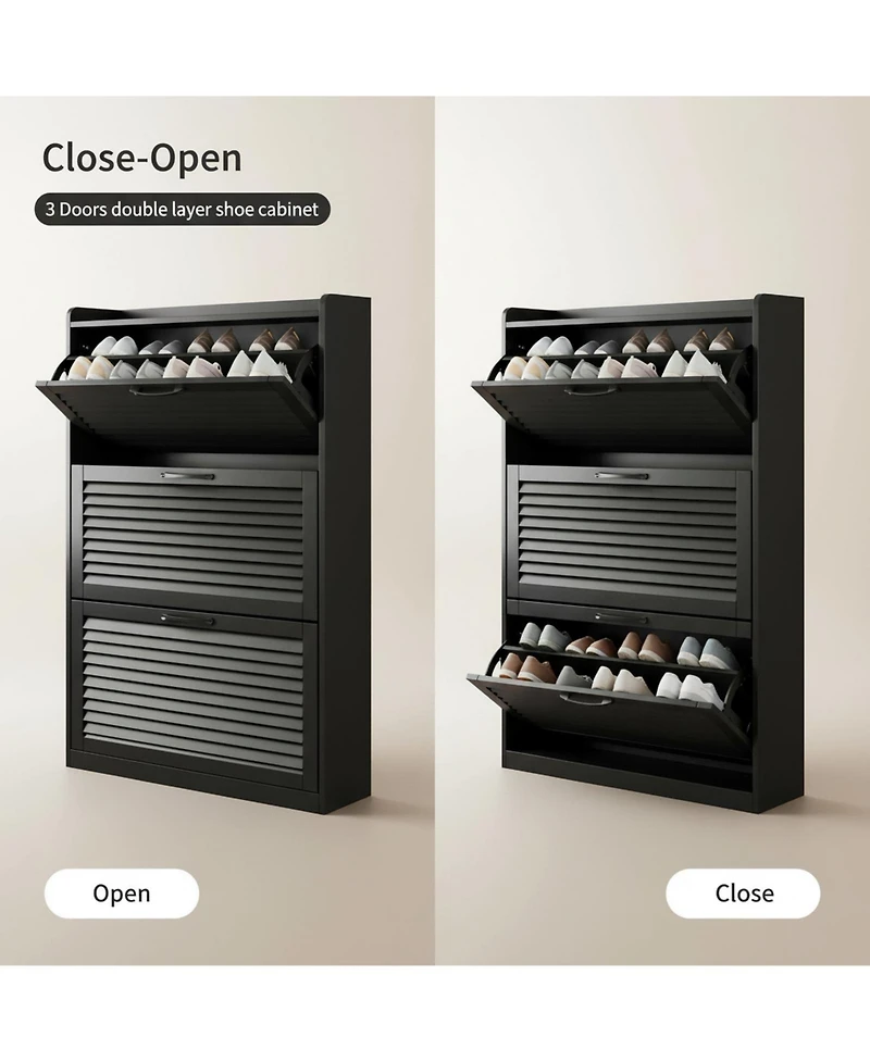 Yigii Shoe Storage Cabinet 2 Flip Louvered Doors Freestanding Organizer Metal Entryway Narrow Rack Large Capacity