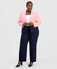 Le Suit Plus Colorblocked One-Button Peplum Jacket & Fly-Front Wide-Leg Pants