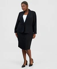 Le Suit Plus Shawl-Collar One-Button Jacket & Yoked Slim Skirt