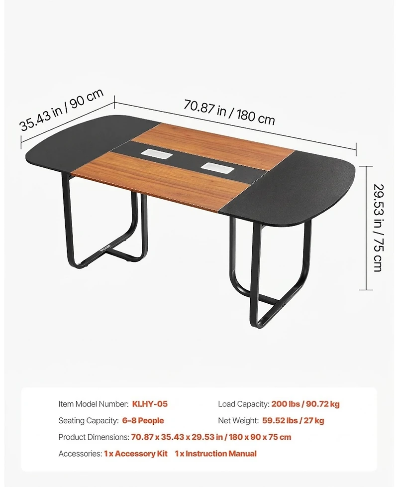 Sugift Conference Table, 6 ft Oval, Office Meeting Table for 6-8 People with Metal Legs
