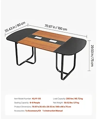 Sugift Conference Table, 6 ft Oval, Office Meeting Table for 6-8 People with Metal Legs