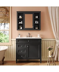Sillysis 36" Bathroom Vanity with Sink and Mirror, Modern Freestanding Solid Wood Mdf Cabinet, 3 Drawers 2 Doors for Large Storage
