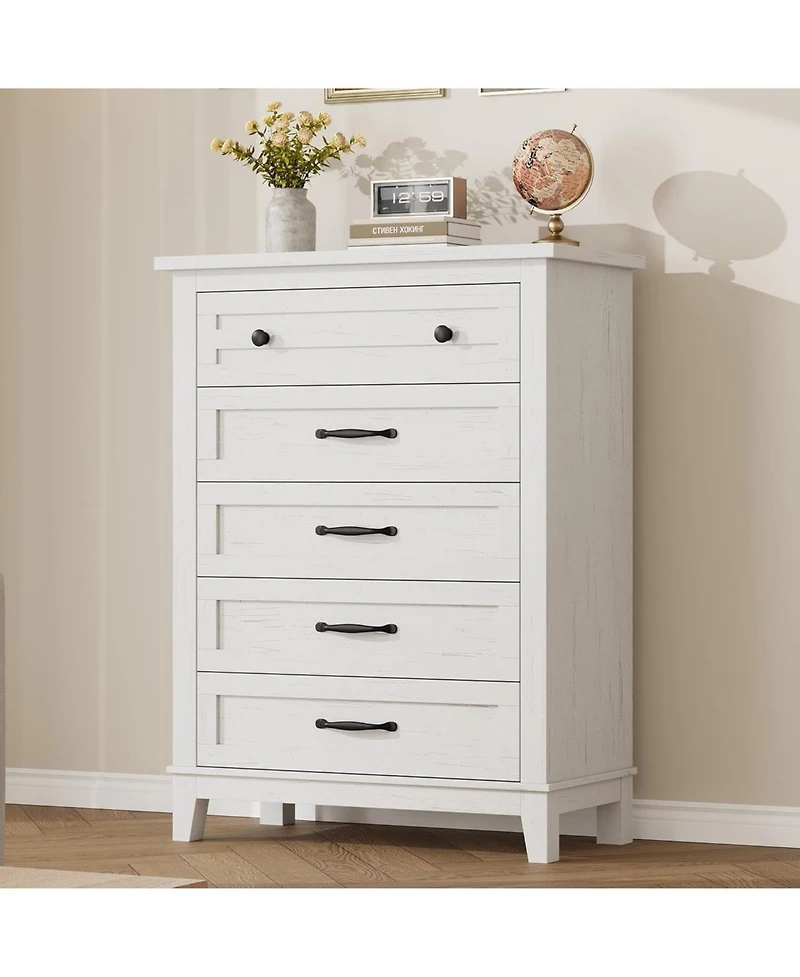 gaomon 5 Dresser for Bedroom, Tall Vertical Drawer Dresser with Large Storage, Freestanding Wooden Closet Chest for Bedroom, Living Room